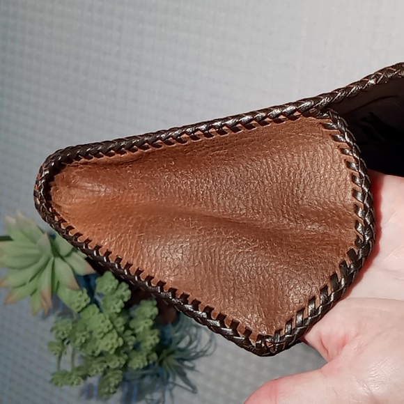 Handcrafted Hand Tooled Leather Clutch Chestnut Brown Tropical Leaf Design - Picture 12 of 13